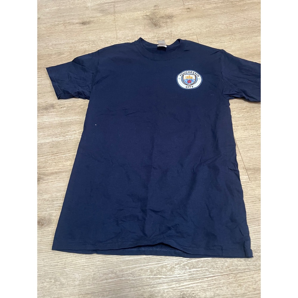 Manchester City FC T-Shirt Mens Small Navy Blue Fruit of the Loom Soccer England